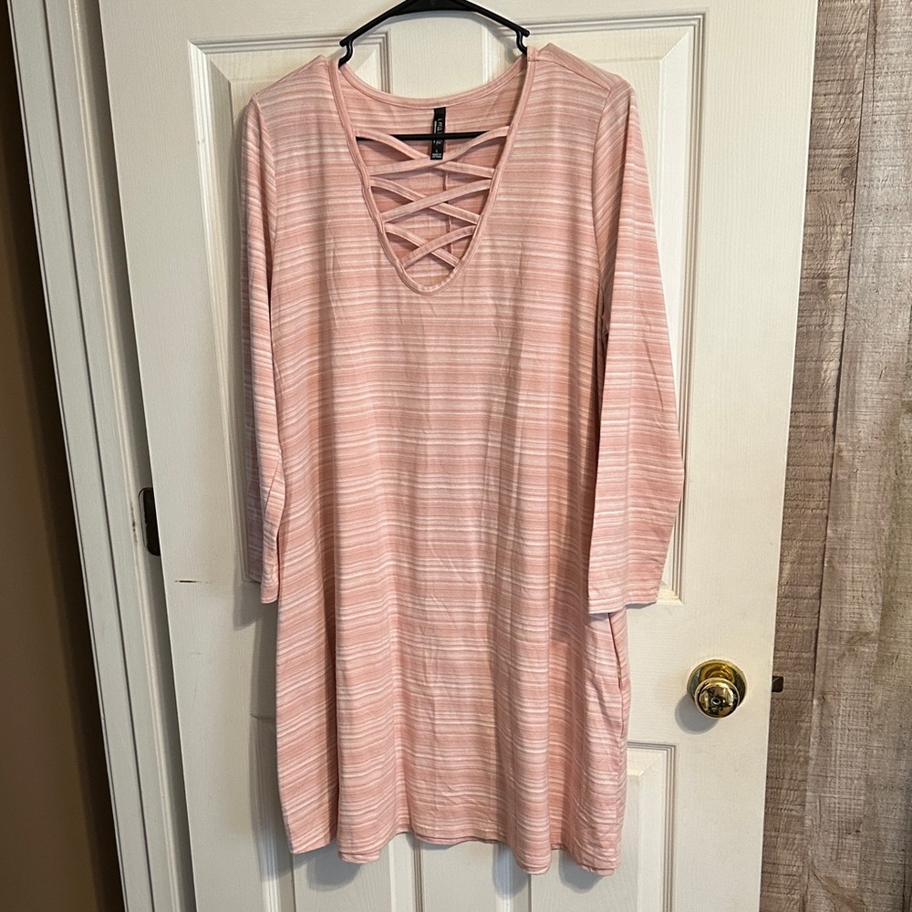 Pink Striped Long Sleeve Dress